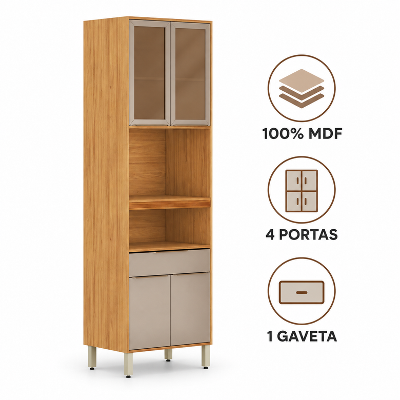 Paneleiro 100% MDF 4 Portas 1 Gaveta Plena Demóbile