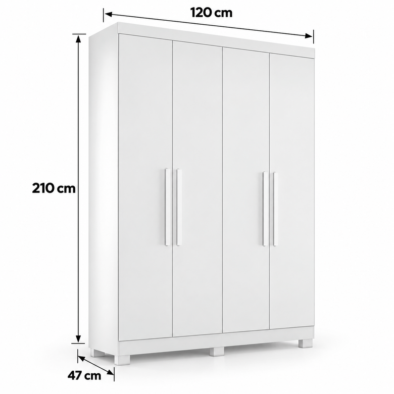Guarda Roupa Solteiro 100% MDF 4 Portas 2 Gavetas Sergipe Bianchi