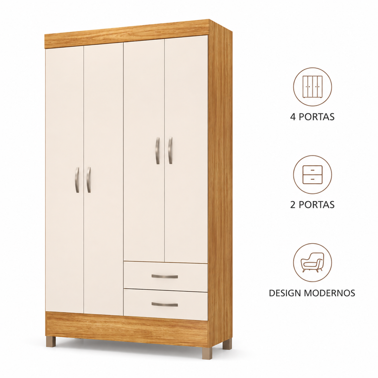 Guarda-Roupa Solteiro 4 Portas 2 Gavetas Astro Demóbile