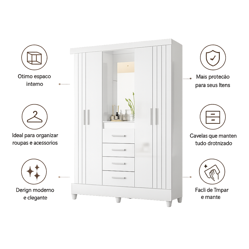 Guarda-Roupa Casal Atenas 4 Portas 4 Gavetas Moval