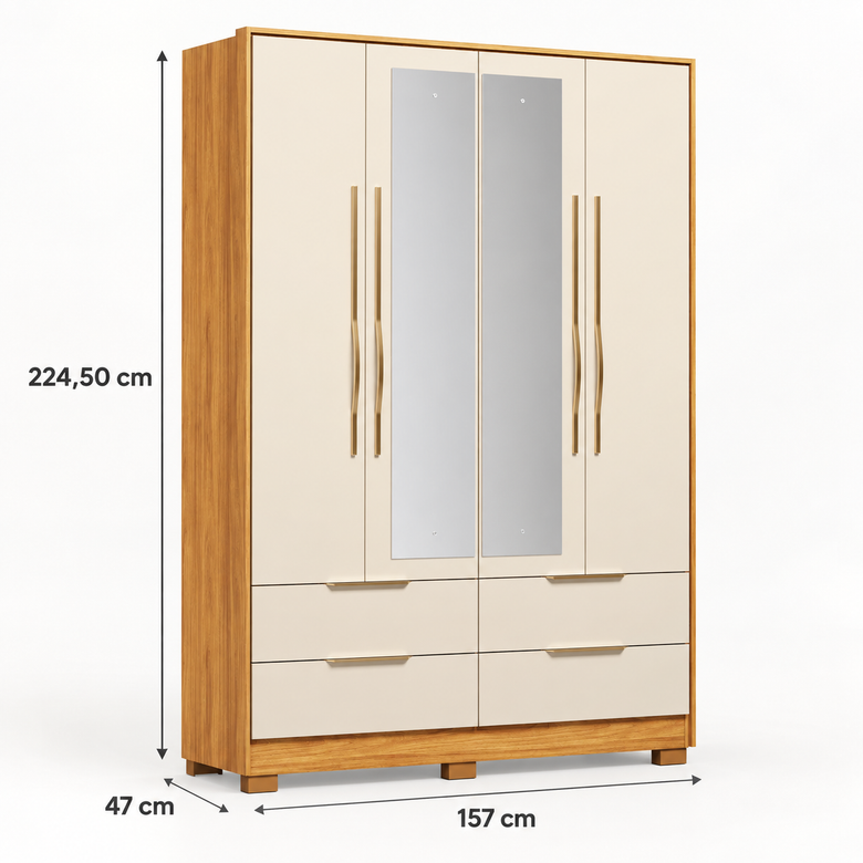 Guarda-Roupa Casal Com Espelho 4 Portas 4 Gavetas Domo Demóbile