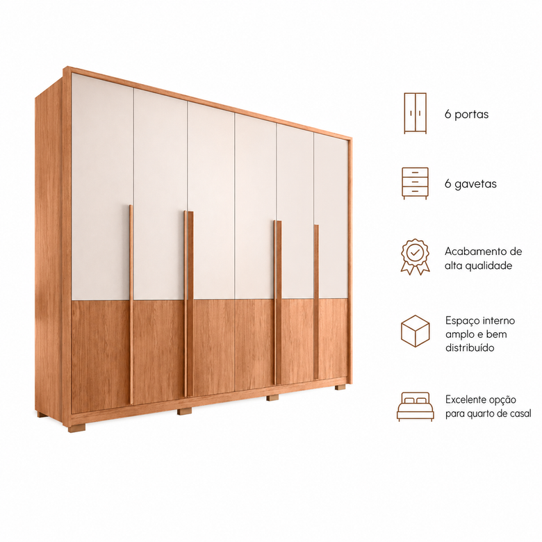 Guarda-Roupa Casal Hopper 2.7 Caemmun com 6 Portas e 6 Gavetas