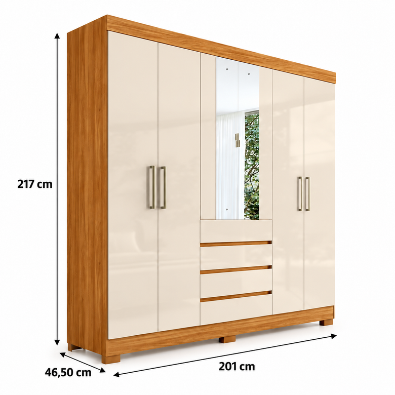 Guarda-roupa Casal 100% MDF 6 Portas 4 Gavetas Com Espelho Ópera Demóbile