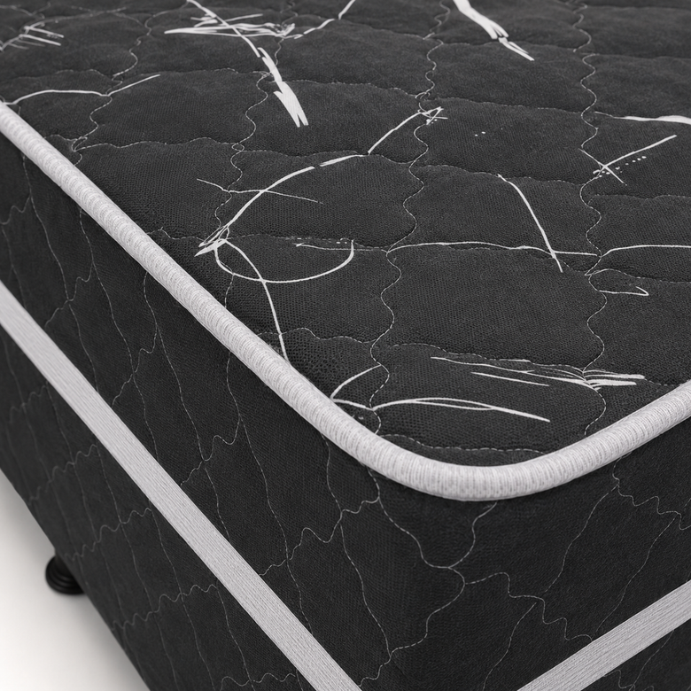 Cama Box Solteiro Conjugada Bordado D28 88x188 Black Bacetto