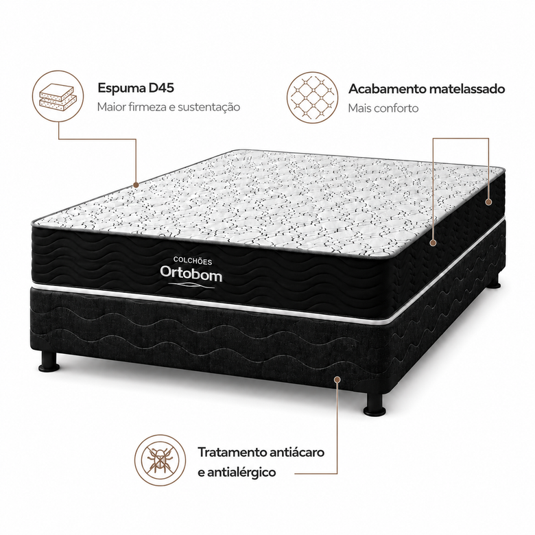 Cama Box Casal (Colchão + Base) D45 Airtech Ortobom