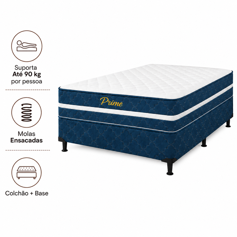 Conjunto Cama Box Casal Molas ensacadas 138x188cm Prime Bacetto