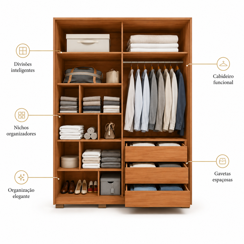 Guarda-Roupa Solteiro 100% MDF 4 Portas 3 Gavetas Francis Caemmun