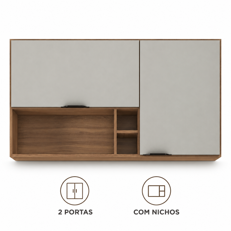 Armário Aéreo 120cm 2 Portas Com Nichos Firenze Demóbile