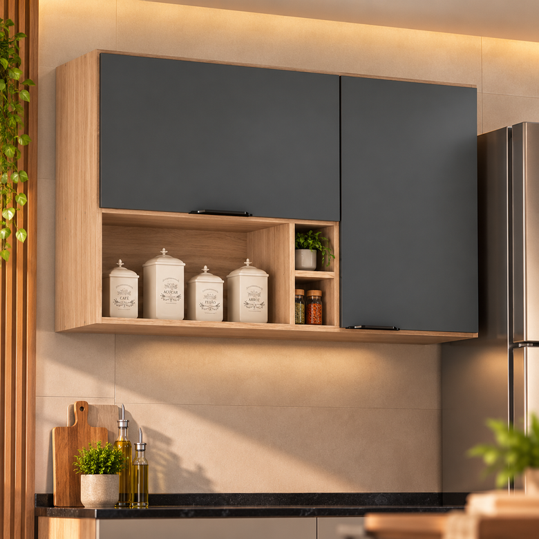 Armário Aéreo 120cm 2 Portas Com Nichos Firenze Demóbile