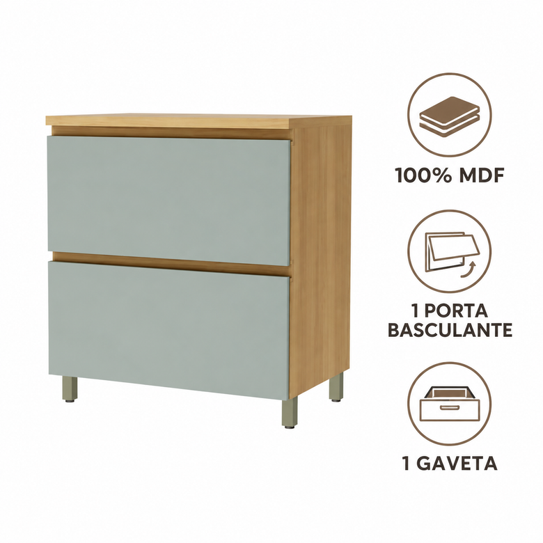 Balcão 100% MDF 80 cm 1 Porta 1 Gaveta Rainha Nesher