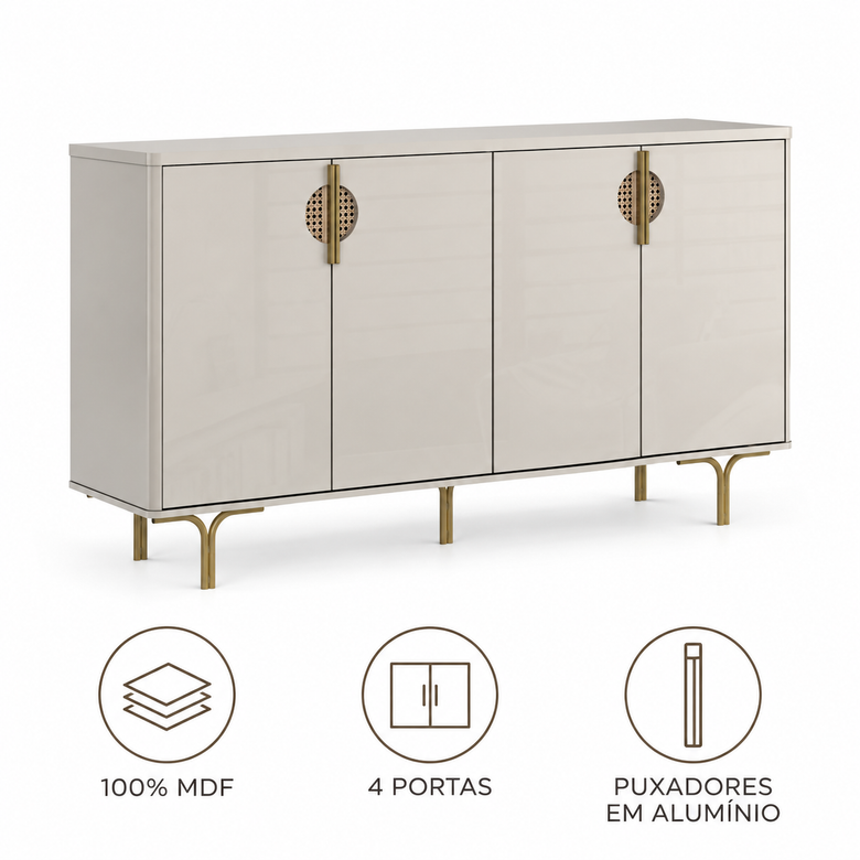 Buffet Aparador 100% MDF 4 Portas Marsala Lukaliam