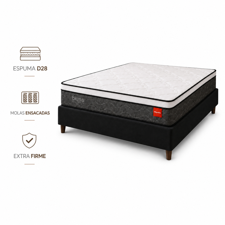 Cama Box Casal (Colchão + Base) 138x188 Molas Ensacadas Bless Reconflex