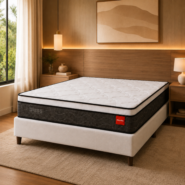 Cama Box Casal (Colchão + Base) 138x188 Molas Ensacadas Bless Reconflex