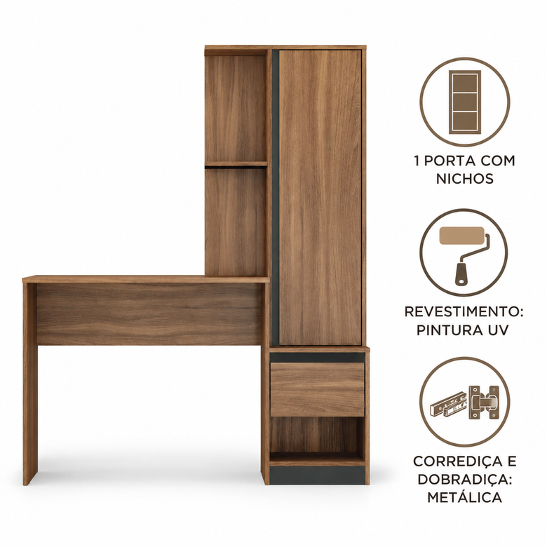 Escrivaninha Mesa Office Com Nichos Morada Demóbile