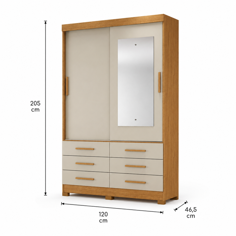 Guarda-Roupa Solteiro Buriti 2 Portas 6 Gavetas com Espelho Novo Horizonte
