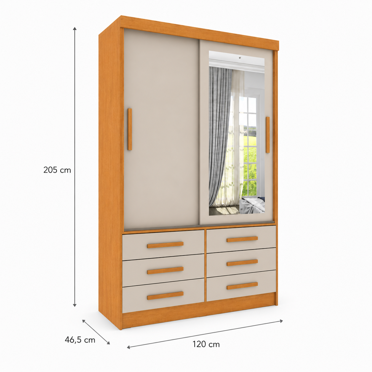 Guarda-Roupa Solteiro Buriti 2 Portas 6 Gavetas com Espelho Novo Horizonte