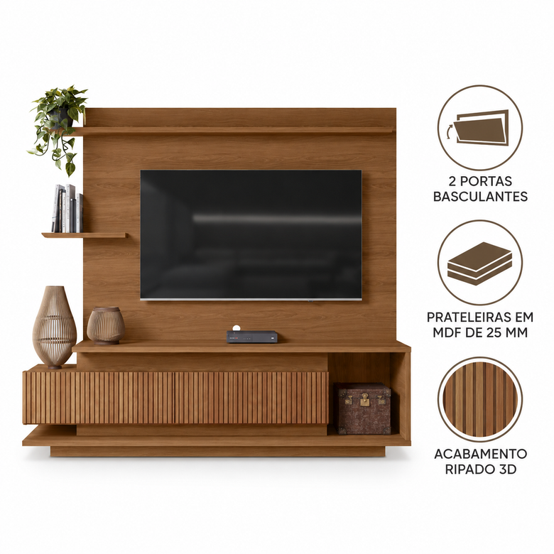 Home Para TV 65" Ripado 3D 2 Portas Istambul Lukaliam