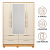 Guarda-Roupa Casal Com Espelho 4 Portas 4 Gavetas Domo Demóbile