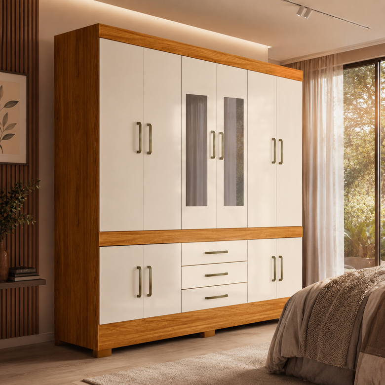 Guarda-Roupa Casal 10 Portas 3 Gavetas com Espelho Murano Demóbile