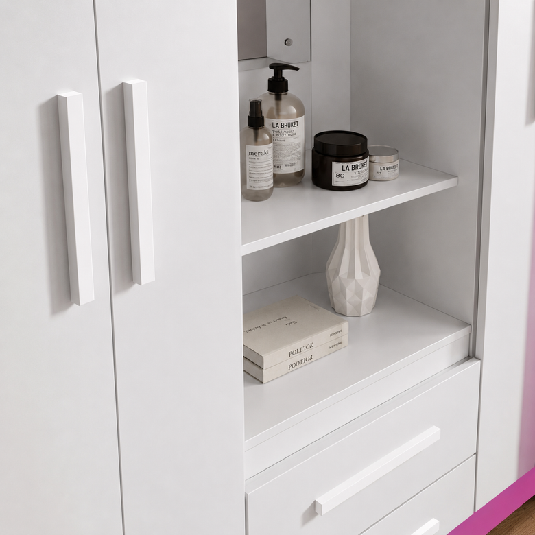 Guarda-Roupa Solteiro 4 Portas Com Espelho 2 Gavetas NT 6055 Notável