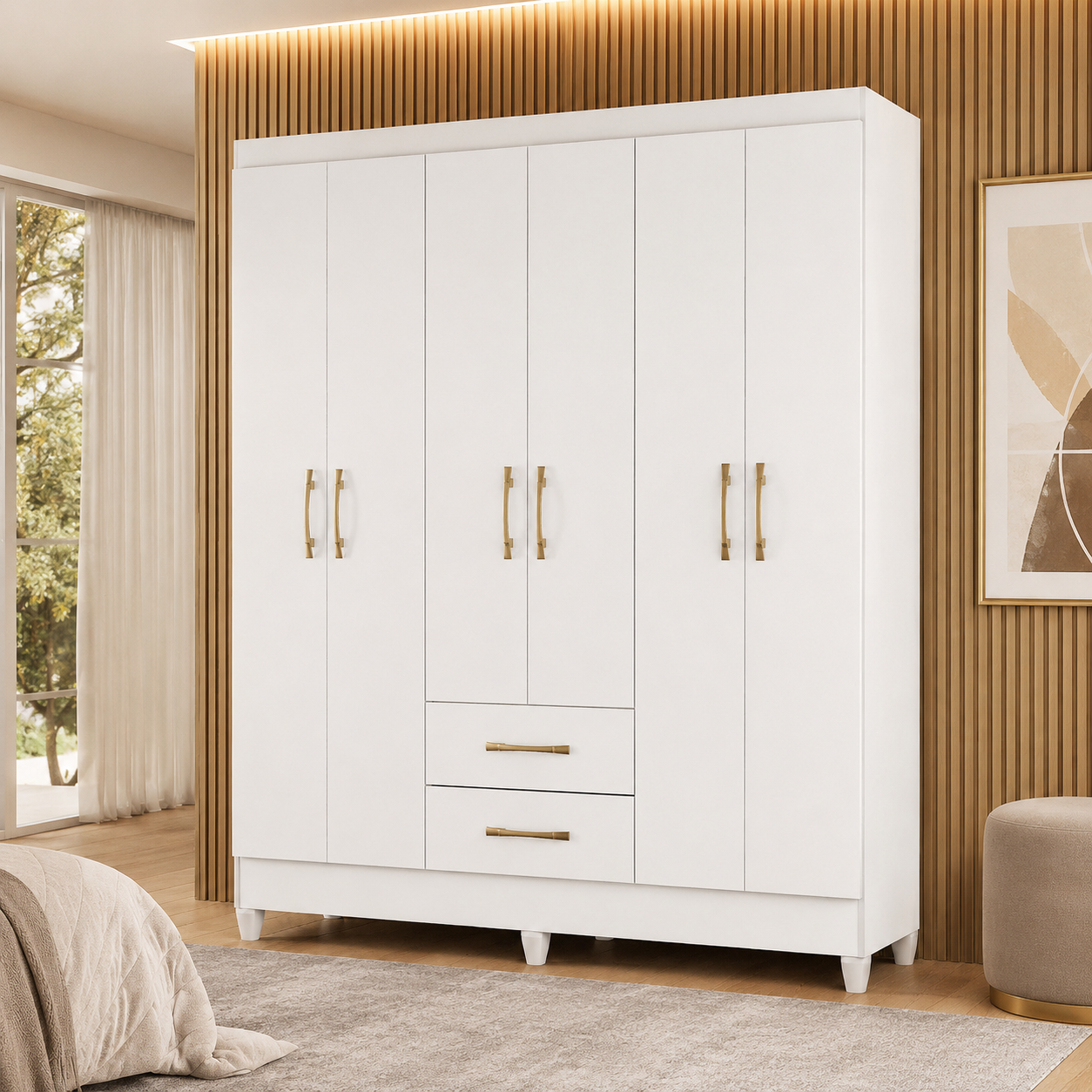 Guarda-Roupa Casal 6 Portas 2 Gavetas Panamá Moval - BRANCO