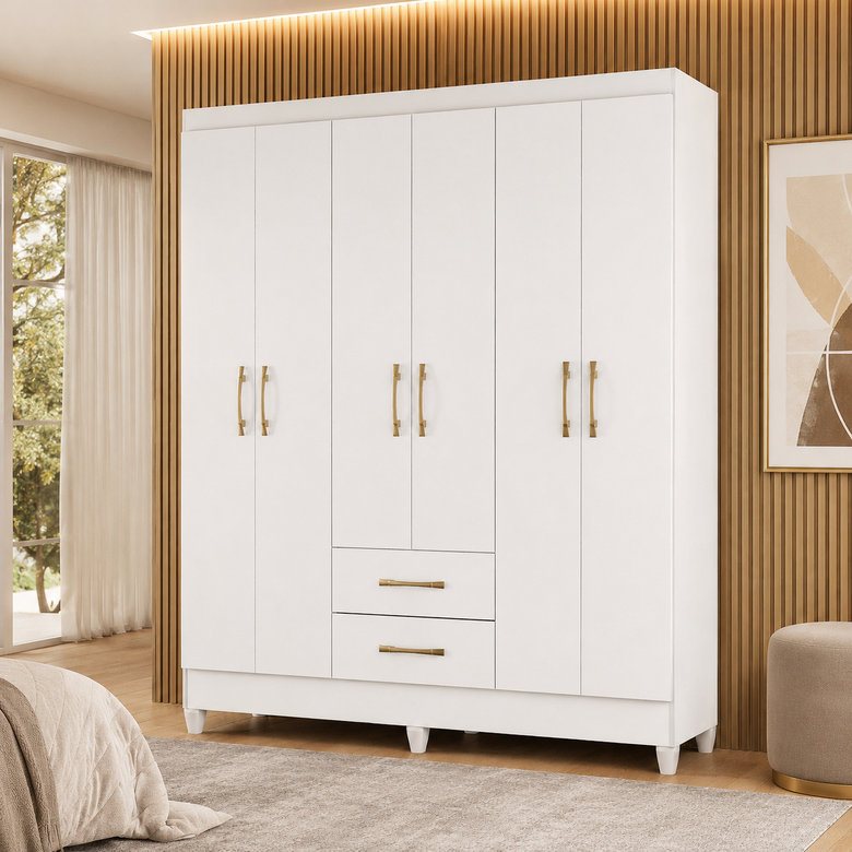 Guarda-Roupa Casal 6 Portas 2 Gavetas Panamá Moval