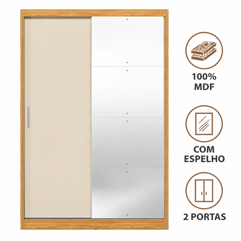 Guarda-Roupa Casal 100% MDF Com Espelho 2 Portas Riva Demóbile