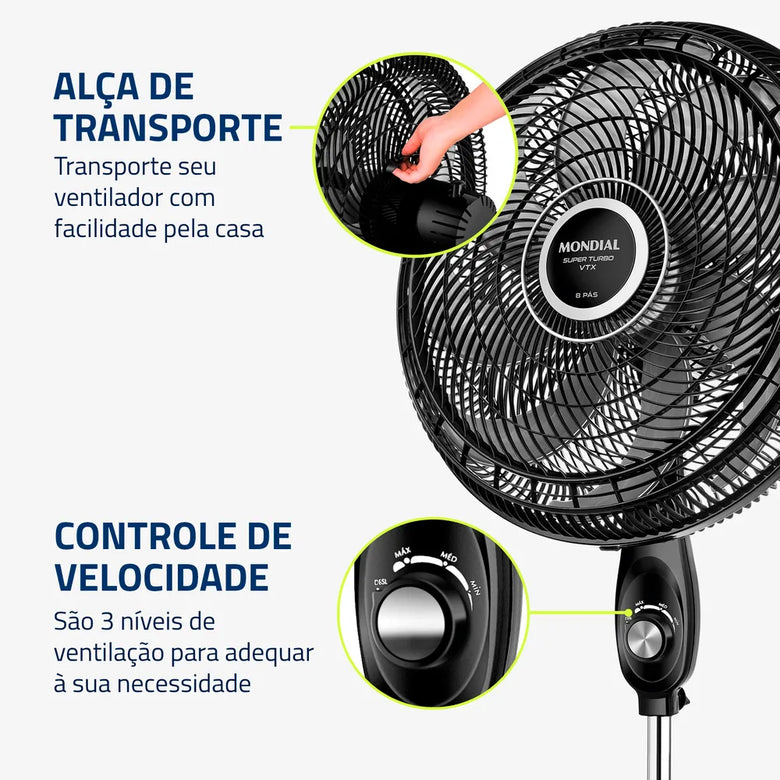 Ventilador Coluna 50cm Super Turbo 8 Pás Mondial 150W VTX-50C-8P