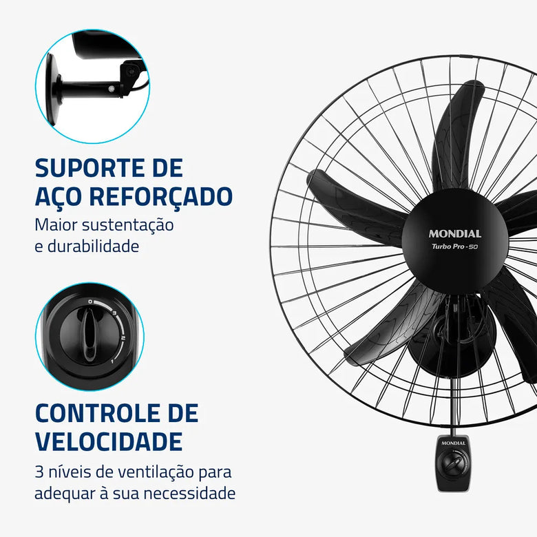 Ventilador De Parede Turbo 50cm Pro 5 Pás Mondial 150W NVP-PRO-50