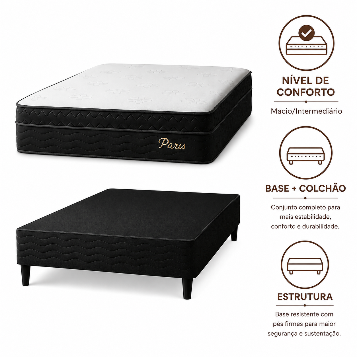Cama Box Casal (Base + Colchão) Paris Topazio