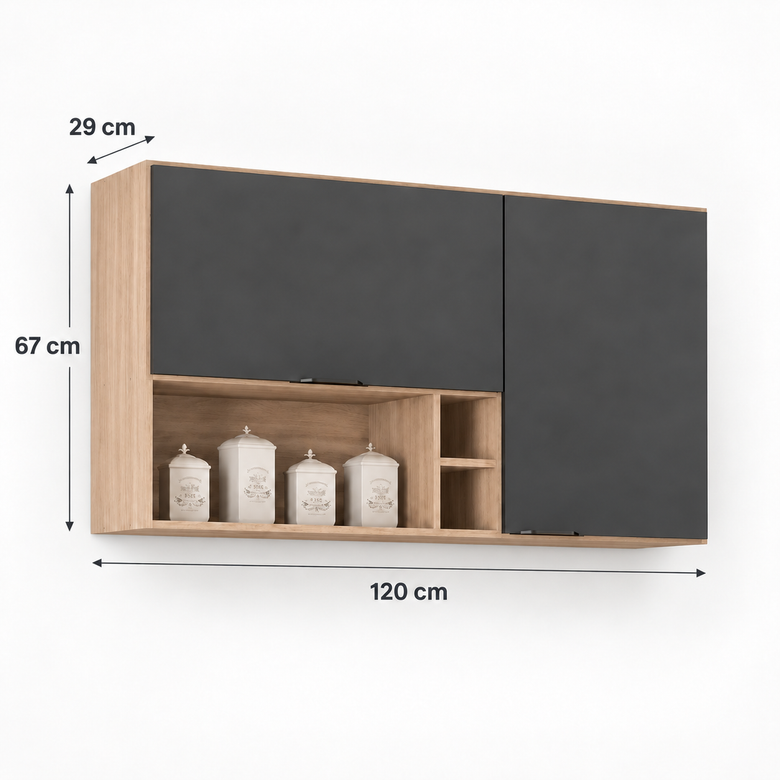 Armário Aéreo 120cm 2 Portas Com Nichos Firenze Demóbile