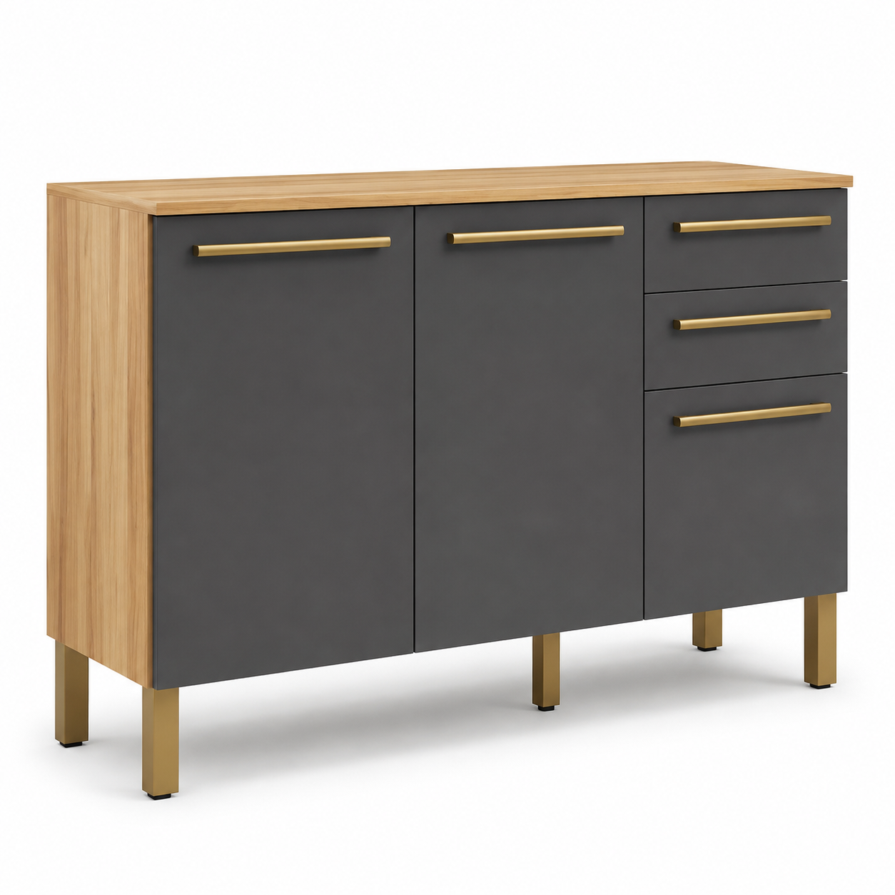 Balcão De Cozinha 100% MDF Com Tampo 120cm 3 Portas 2 Gavetas Carménère Ronipa - AMENDOA / CHUMBO