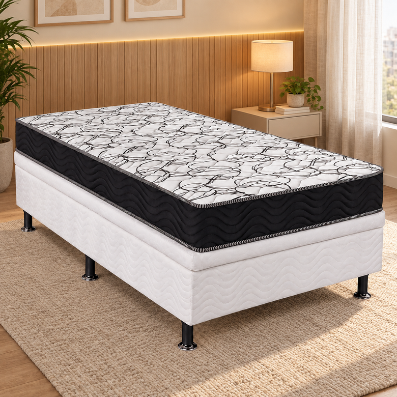 Cama Box Solteiro (Base Baú + Colchão D45) Ortobom