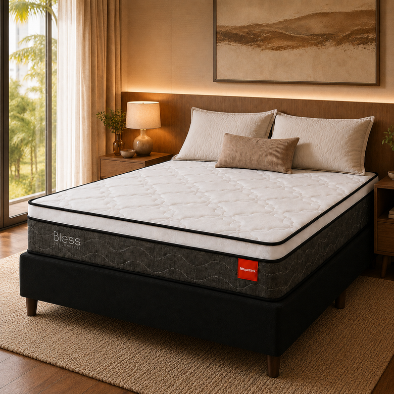Cama Box Casal (Colchão + Base) 138x188 Molas Ensacadas Bless Reconflex