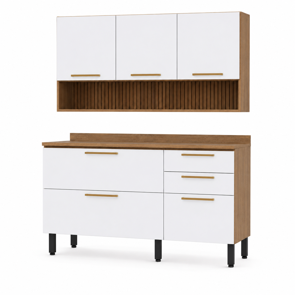Cozinha Compacta Avelã 6 Portas 2 Gavetas Telasul - MEL/BRANCO
