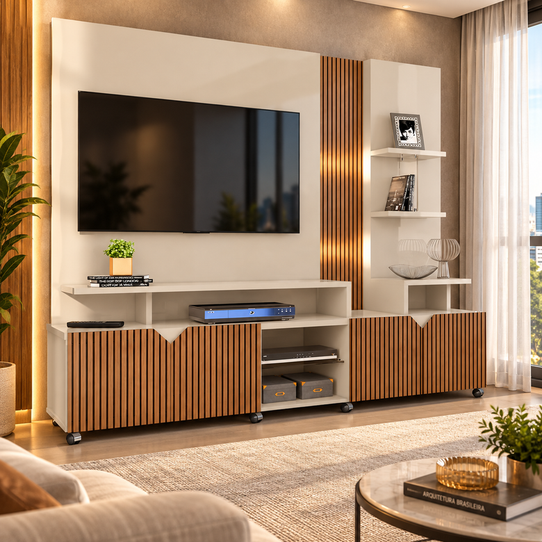 Home Para Tv Até 55" Ripada 3D Cross Lukaliam