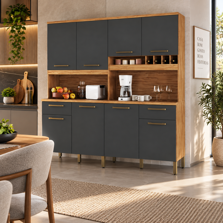 Cozinha Compacta 100% MDF 8 Portas 2 Gavetas Carbenet Prime Ronipa