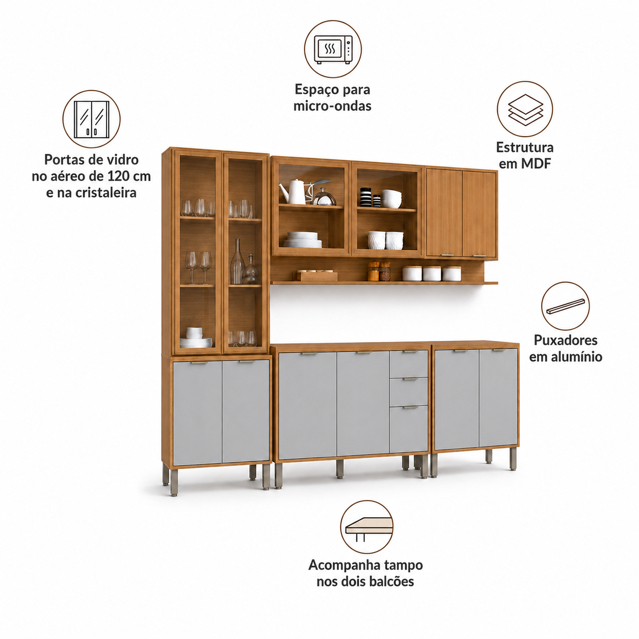 Cozinha Modulada 5 Peças 2 Gavetas 13 Portas Colors Kits Paraná