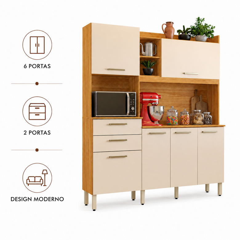Cozinha Compacta 6 Portas 2 Gavetas Select Demóbile