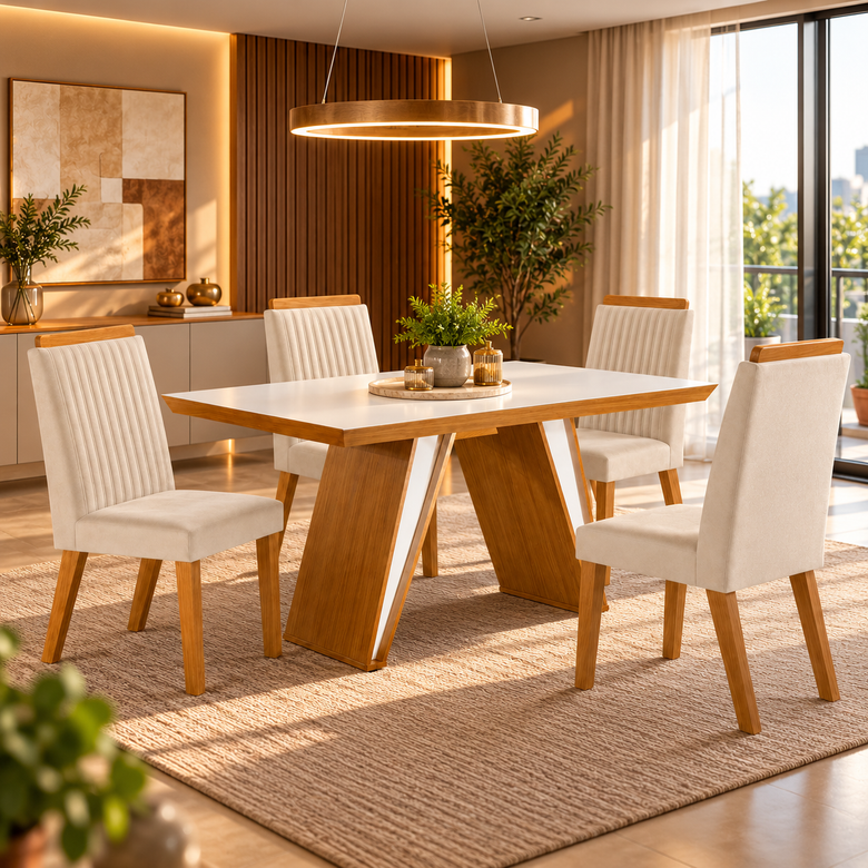 Conjunto De Mesa De Jantar Com 4 Cadeiras Ravena LJ Móveis