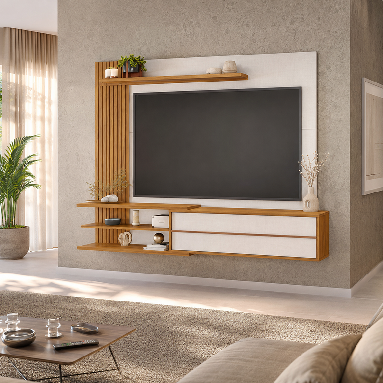 Painel Para TV Até 65" Com LED Ripado NT1355 Notável Móveis