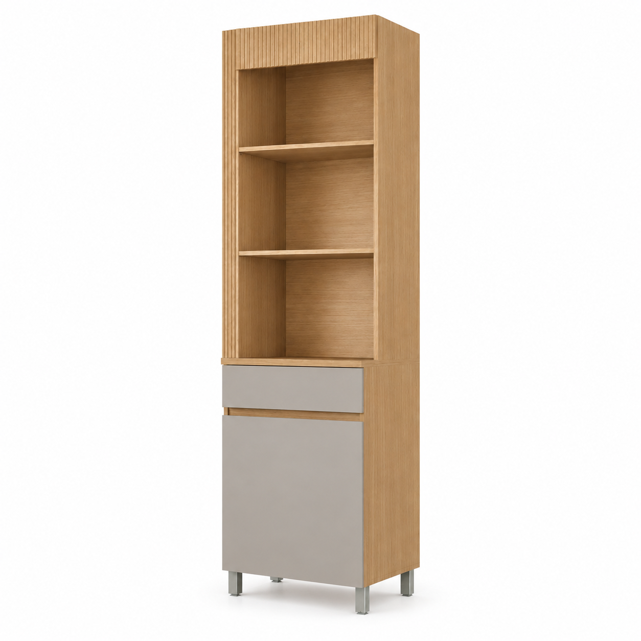 Paneleiro 100% MDF 1 Porta 1 Gaveta Realeza Nesher - CARVALHO/CINZA