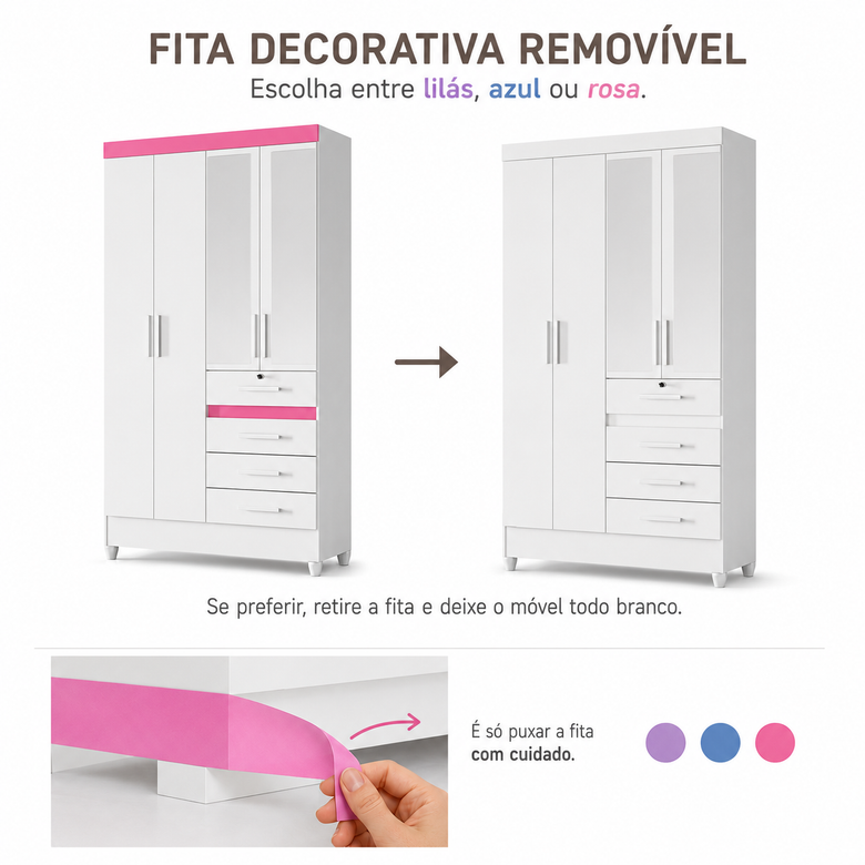 Guarda-Roupa De Solteiro Com Espelho 4 Portas 4 Gavetas Sobral Moval