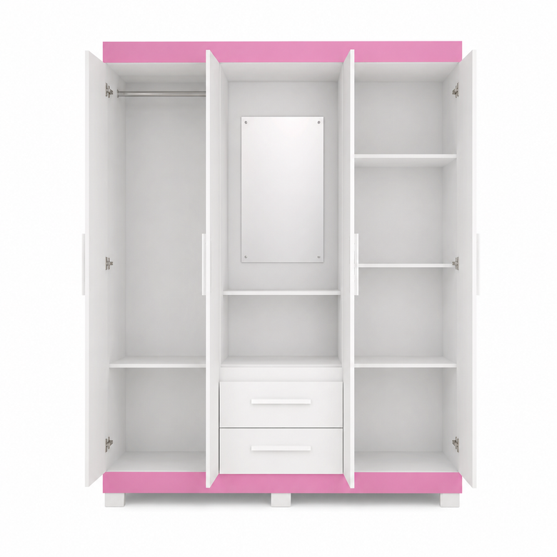 Guarda-Roupa Solteiro Com Espelho 4 Portas 2 Gavetas NT 6055 Notável
