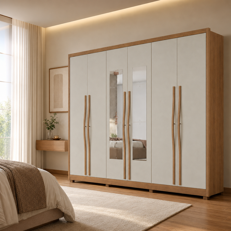 Guarda-Roupa Casal Robust com Espelho 6 Portas 6 Gavetas Novo Horizonte