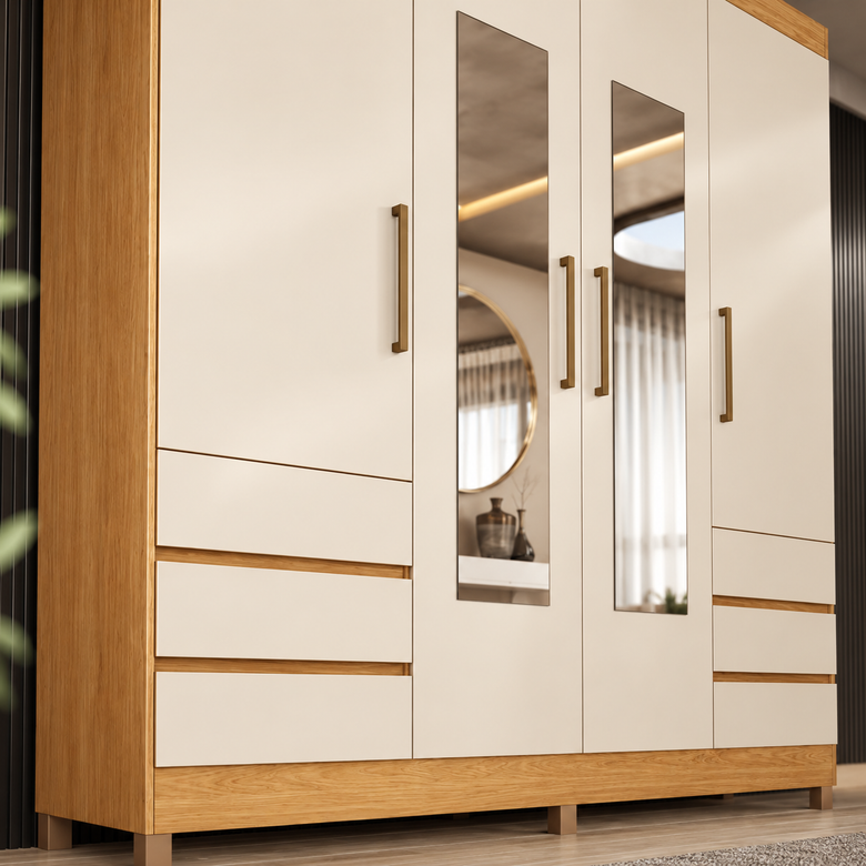 Guarda-Roupa Casal Com Espelho 4 Portas 6 Gavetas Roma Demóbile