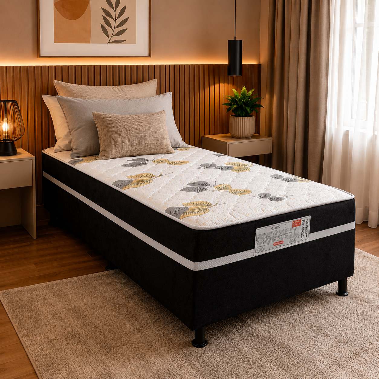Cama Box Solteiro Conjugada D28 88x188 Black Bacetto
