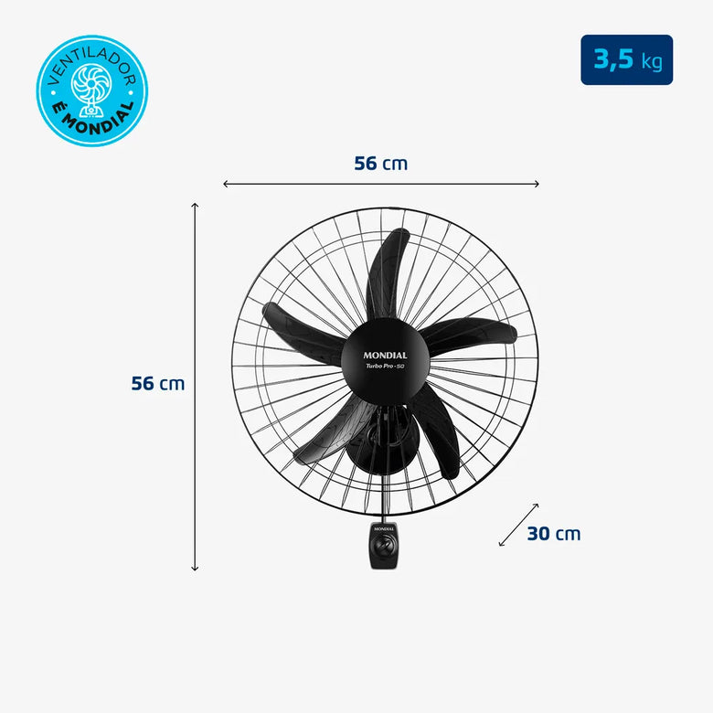 Ventilador De Parede Turbo 50cm Pro 5 Pás Mondial 150W NVP-PRO-50