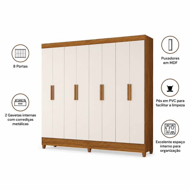 Guarda-Roupa Casal 8 Portas 2 Gavetas Marajó Moval