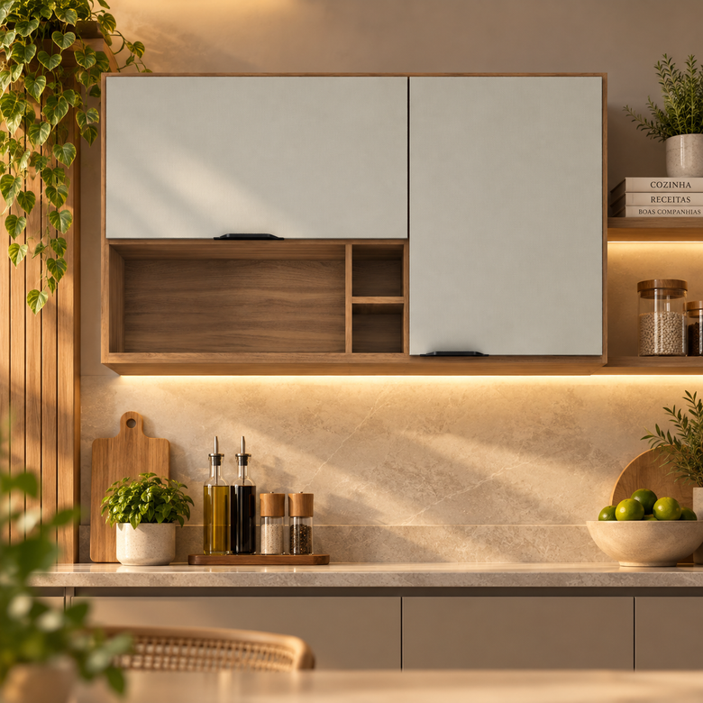 Armário Aéreo 120cm 2 Portas Com Nichos Firenze Demóbile